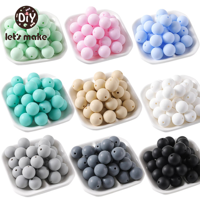 Let's Make 100pcs Perle Silicone Beads 15mm Baby Teether Round Beads Food  Grade Beads DIY BPA